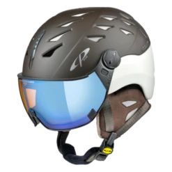 Cp Skihelm Met Vizier Bruin Wit - CP Cuma Cashmere - Meekleurend Polariserend Spiegel Vizier (❄/☁/☀)