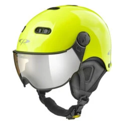 CP Carachillo XS Skihelm Fluo Geel Glimmend - Helm Met Spiegel Vizier (☁/❄/☀)