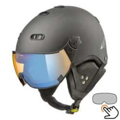 CP Carachillo Carbon Zwart Mat Skihelm - Meekleurend & Polariserend Vizier (3 Keuzes)