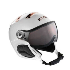 Kask Chrome Wit/Roze Goud - Skihelm Met Vizier - Meekleurend Vizier (☁/❄/☀) Cat.1-2